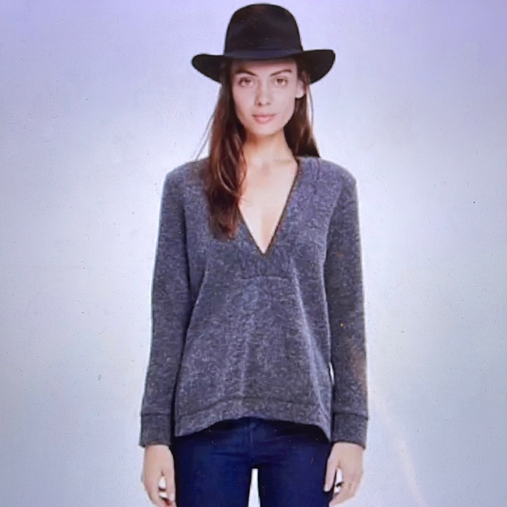 Madewell Charcoal Marled Deep V Neck Pullover